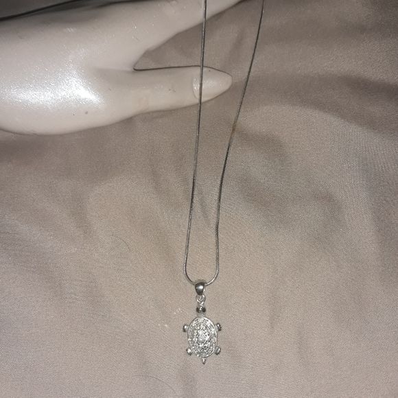 Silver Sparkly Sea Turtle Pendant Necklace - Picture 4 of 5